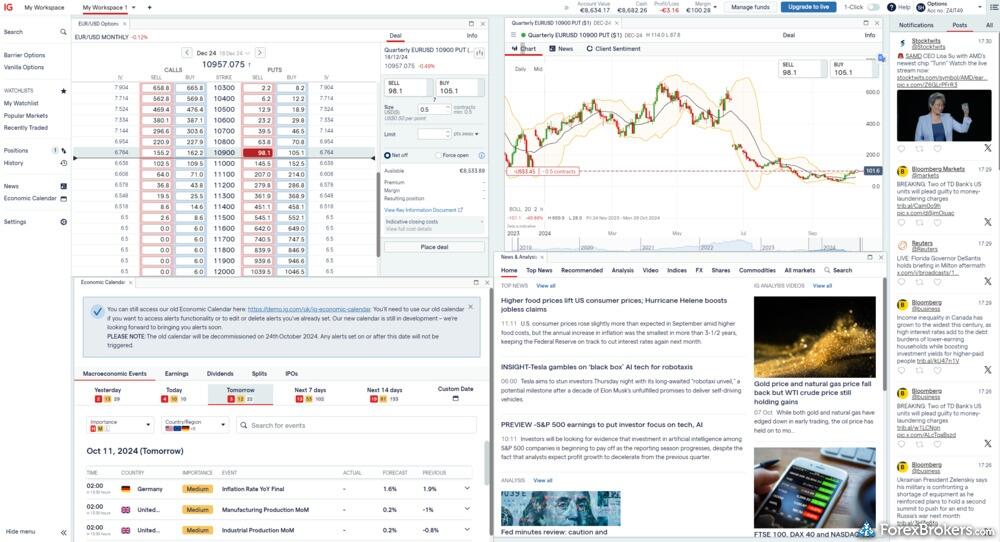 IG options account platform view. IG options account platform view.