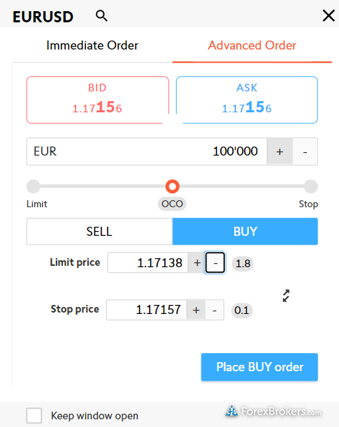 Swissquote Advanced Trader order ticket Swissquote Advanced Trader order ticket